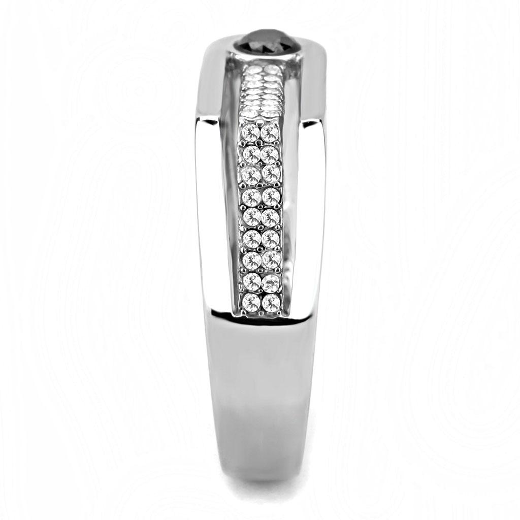 Alamode High polished (no plating) Stainless Steel Ring with AAA Grade CZ in Black Diamond - Flyclothing LLC