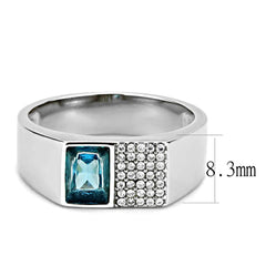 Alamode High polished (no plating) Stainless Steel Ring with Synthetic in Sea Blue - Alamode