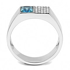 Alamode High polished (no plating) Stainless Steel Ring with Synthetic in Sea Blue - Alamode