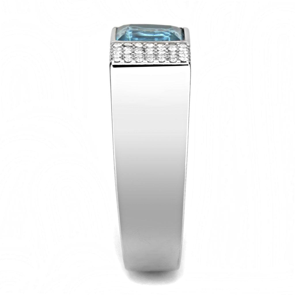 Alamode High polished (no plating) Stainless Steel Ring with Synthetic in Sea Blue - Alamode