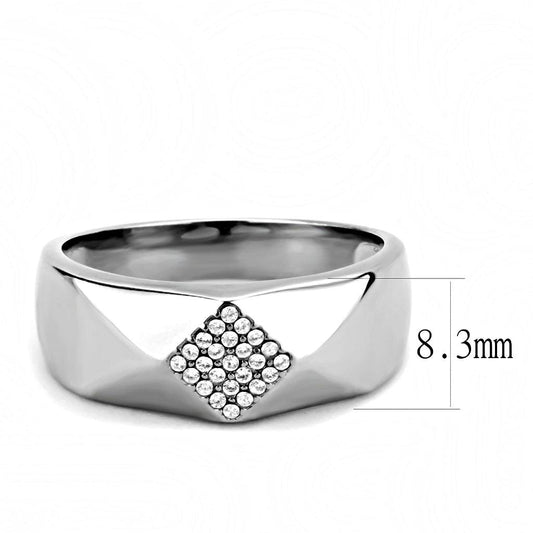 Alamode High polished (no plating) Stainless Steel Ring with AAA Grade CZ in Clear - Alamode