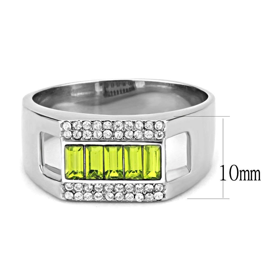 Alamode High polished (no plating) Stainless Steel Ring with Top Grade Crystal in Olivine color - Alamode