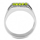 Alamode High polished (no plating) Stainless Steel Ring with Top Grade Crystal in Olivine color - Alamode