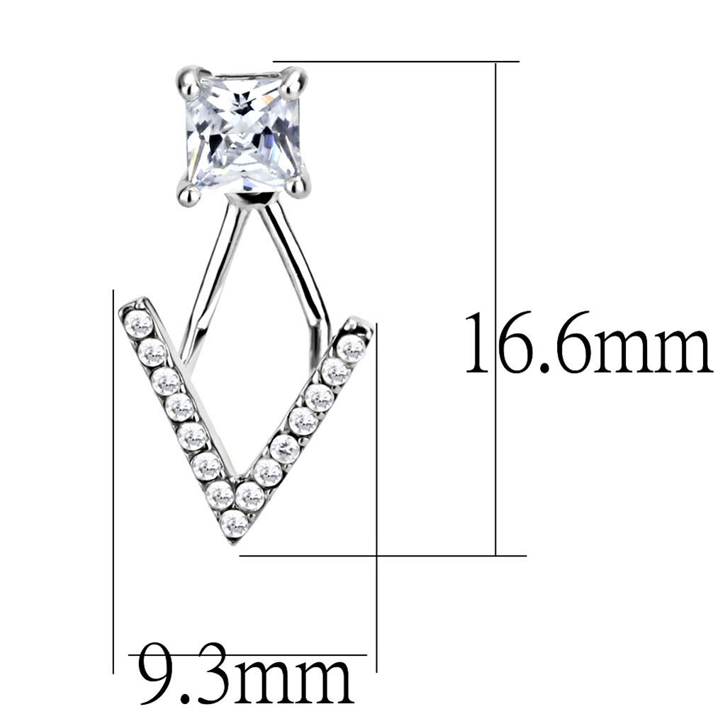 Alamode High polished (no plating) Stainless Steel Earrings with AAA Grade CZ in Clear - Flyclothing LLC