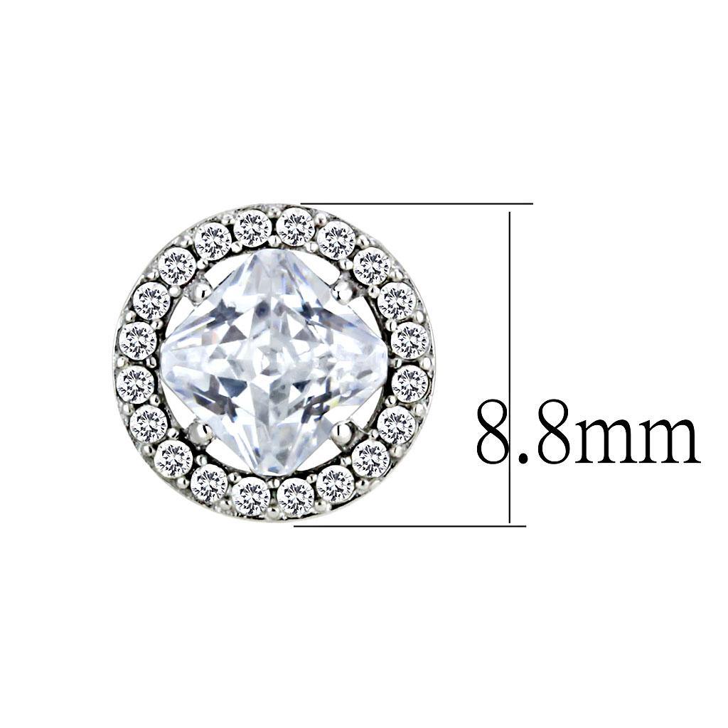 Alamode High polished (no plating) Stainless Steel Earrings with AAA Grade CZ in Clear - Flyclothing LLC