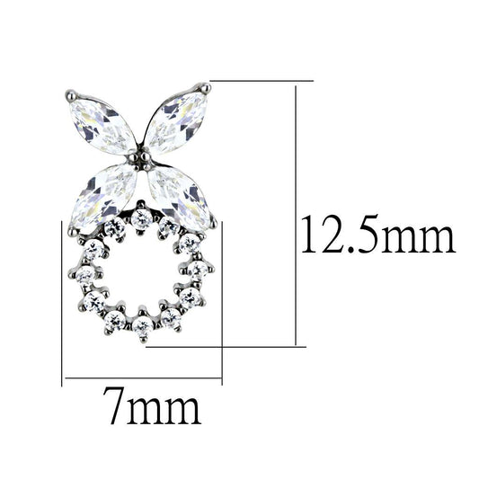 Alamode High polished (no plating) Stainless Steel Earrings with AAA Grade CZ in Clear - Flyclothing LLC