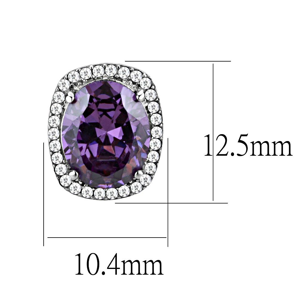 Alamode High polished (no plating) Stainless Steel Earrings with AAA Grade CZ in Amethyst - Flyclothing LLC