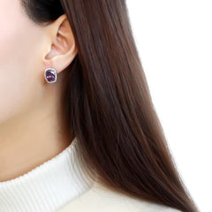 Alamode High polished (no plating) Stainless Steel Earrings with AAA Grade CZ in Amethyst - Flyclothing LLC