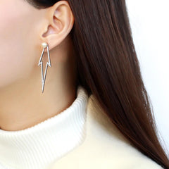 Alamode High polished (no plating) Stainless Steel Earrings with Synthetic in White - Flyclothing LLC