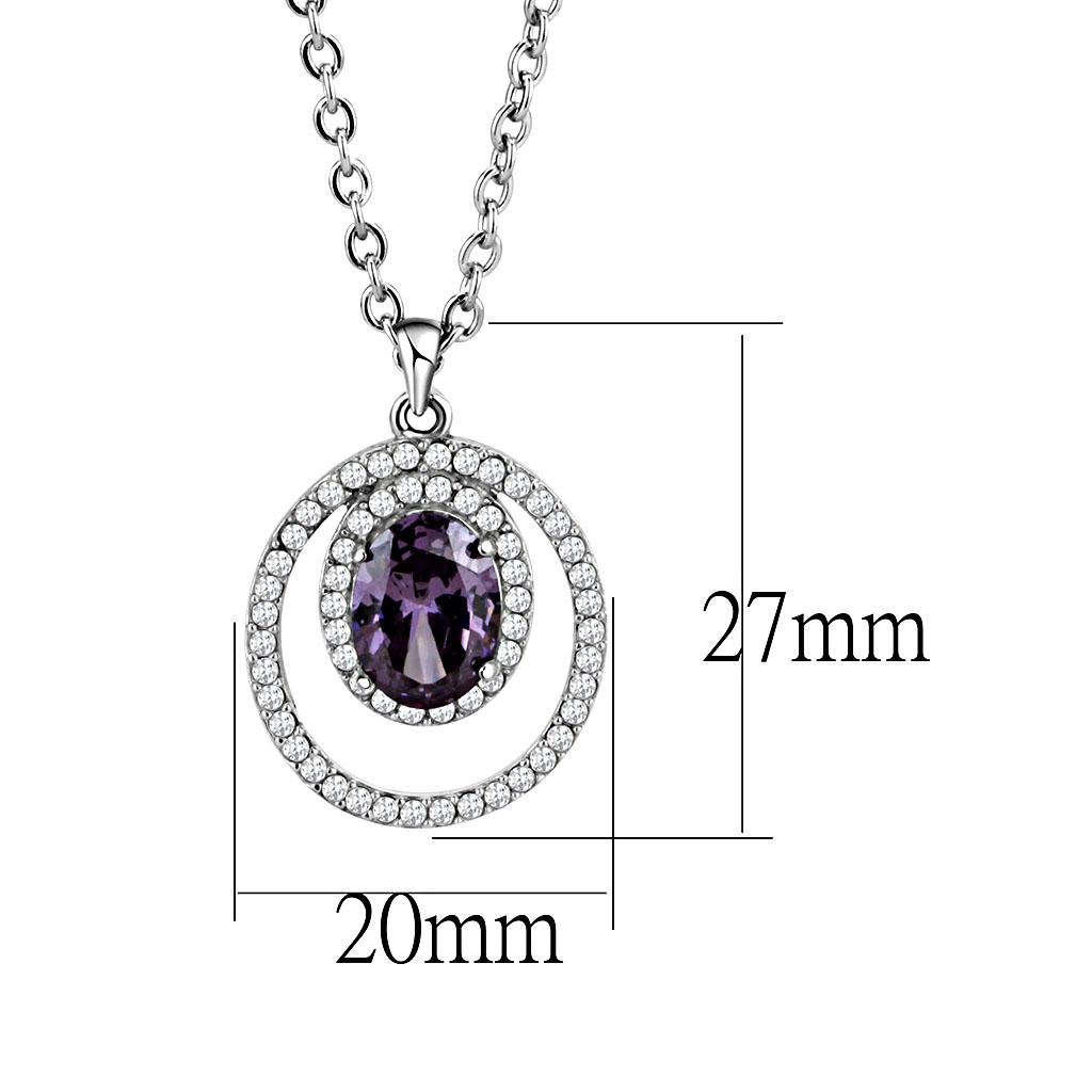 Alamode High polished (no plating) Stainless Steel Chain Pendant with AAA Grade CZ in Amethyst - Flyclothing LLC