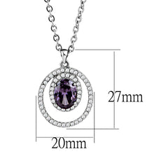 Alamode High polished (no plating) Stainless Steel Chain Pendant with AAA Grade CZ in Amethyst - Flyclothing LLC