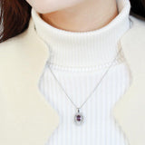 Alamode High polished (no plating) Stainless Steel Chain Pendant with AAA Grade CZ in Amethyst - Flyclothing LLC