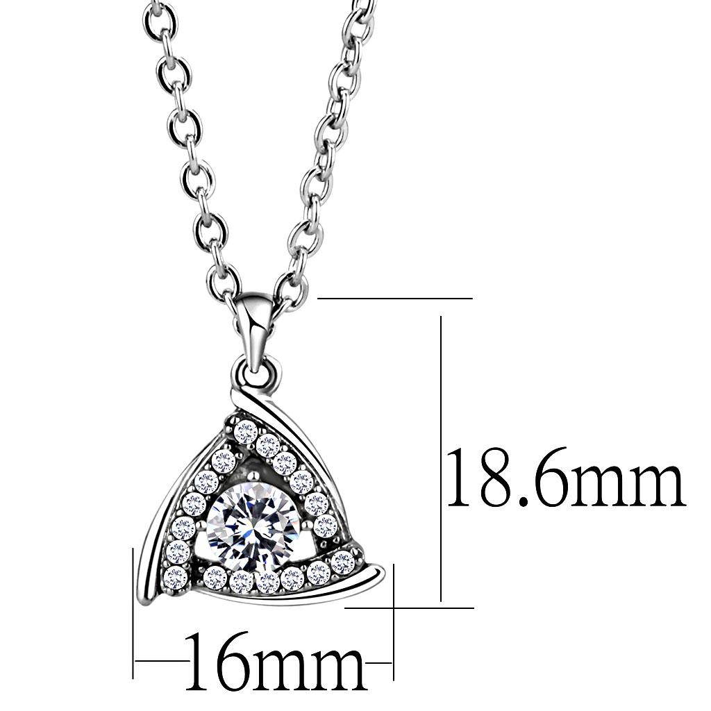 Alamode High polished (no plating) Stainless Steel Chain Pendant with AAA Grade CZ in Clear - Flyclothing LLC