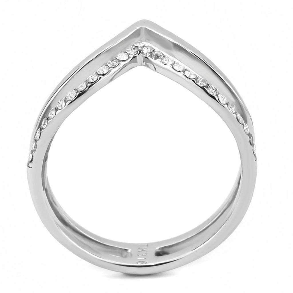 Alamode No Plating Stainless Steel Ring with AAA Grade CZ in Clear - Alamode