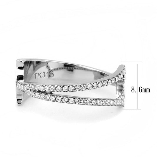 Alamode No Plating Stainless Steel Ring with AAA Grade CZ in Clear - Alamode