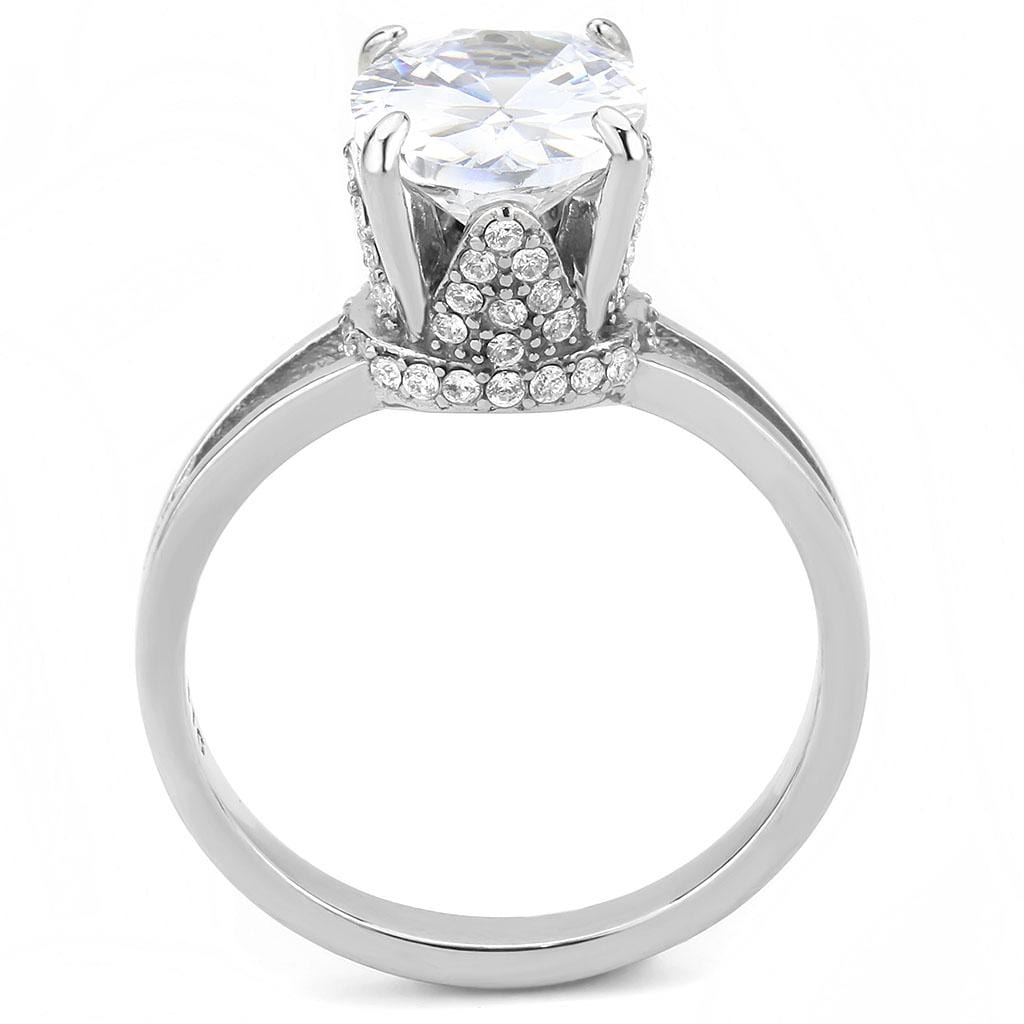 Alamode No Plating Stainless Steel Ring with AAA Grade CZ in Clear - Alamode