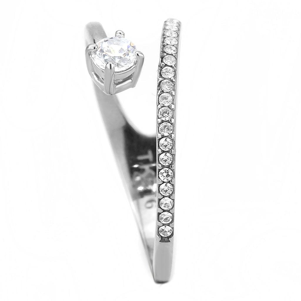 Alamode No Plating Stainless Steel Ring with AAA Grade CZ in Clear - Alamode