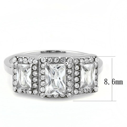 Alamode No Plating Stainless Steel Ring with AAA Grade CZ in Clear - Flyclothing LLC