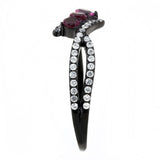 Alamode IP Black(Ion Plating) Stainless Steel Ring with AAA Grade CZ in Fuchsia - Alamode