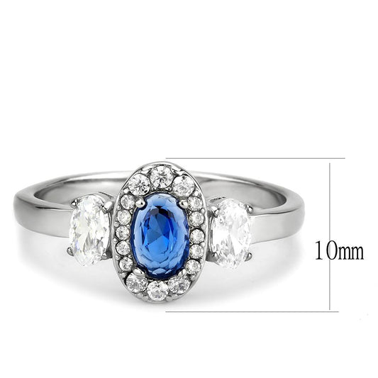 Alamode No Plating Stainless Steel Ring with Synthetic Spinel in London Blue - Flyclothing LLC