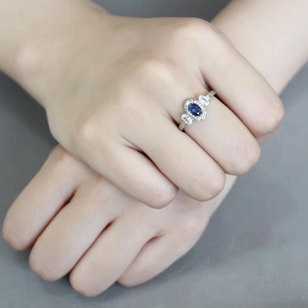 Alamode No Plating Stainless Steel Ring with Synthetic Spinel in London Blue - Flyclothing LLC