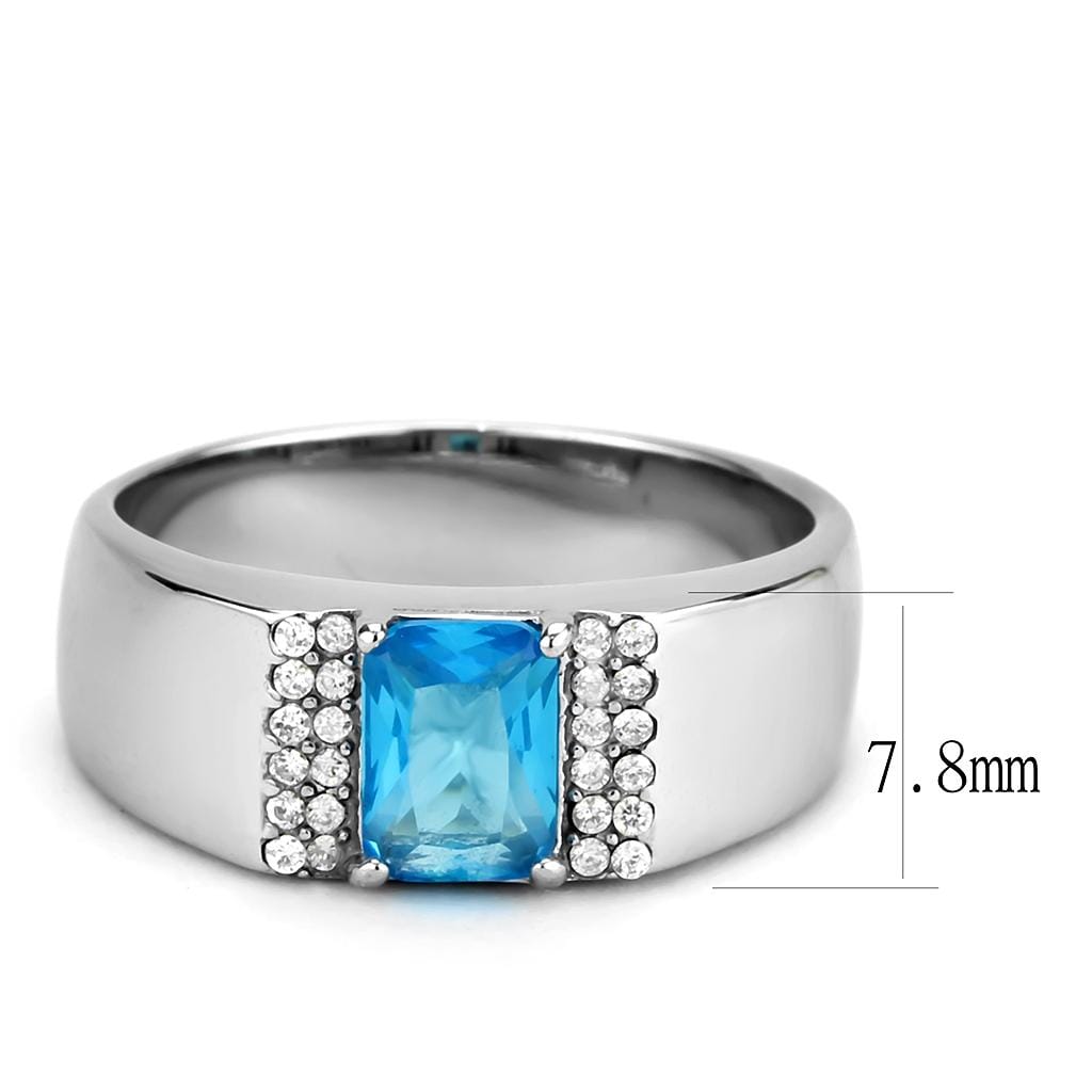 Alamode No Plating Stainless Steel Ring with Synthetic Synthetic Glass in Sea Blue - Alamode