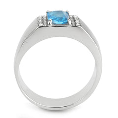 Alamode No Plating Stainless Steel Ring with Synthetic Synthetic Glass in Sea Blue - Alamode