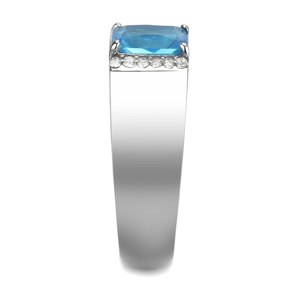 Alamode No Plating Stainless Steel Ring with Synthetic Synthetic Glass in Sea Blue - Alamode