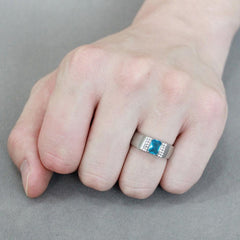 Alamode No Plating Stainless Steel Ring with Synthetic Synthetic Glass in Sea Blue - Alamode