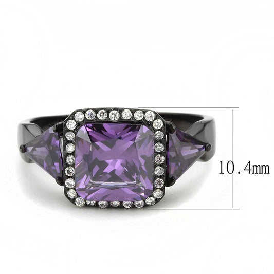 Alamode IP Black(Ion Plating) Stainless Steel Ring with AAA Grade CZ in Amethyst - Alamode