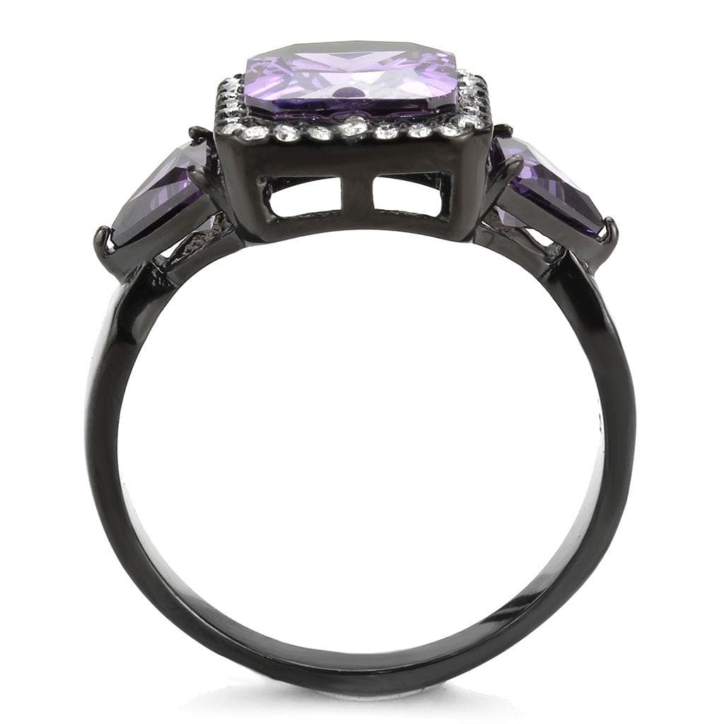 Alamode IP Black(Ion Plating) Stainless Steel Ring with AAA Grade CZ in Amethyst - Alamode