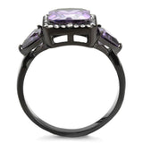 Alamode IP Black(Ion Plating) Stainless Steel Ring with AAA Grade CZ in Amethyst - Alamode