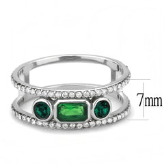 Alamode High polished (no plating) Stainless Steel Ring with Synthetic Synthetic Glass in Emerald - Flyclothing LLC