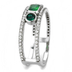 Alamode High polished (no plating) Stainless Steel Ring with Synthetic Synthetic Glass in Emerald