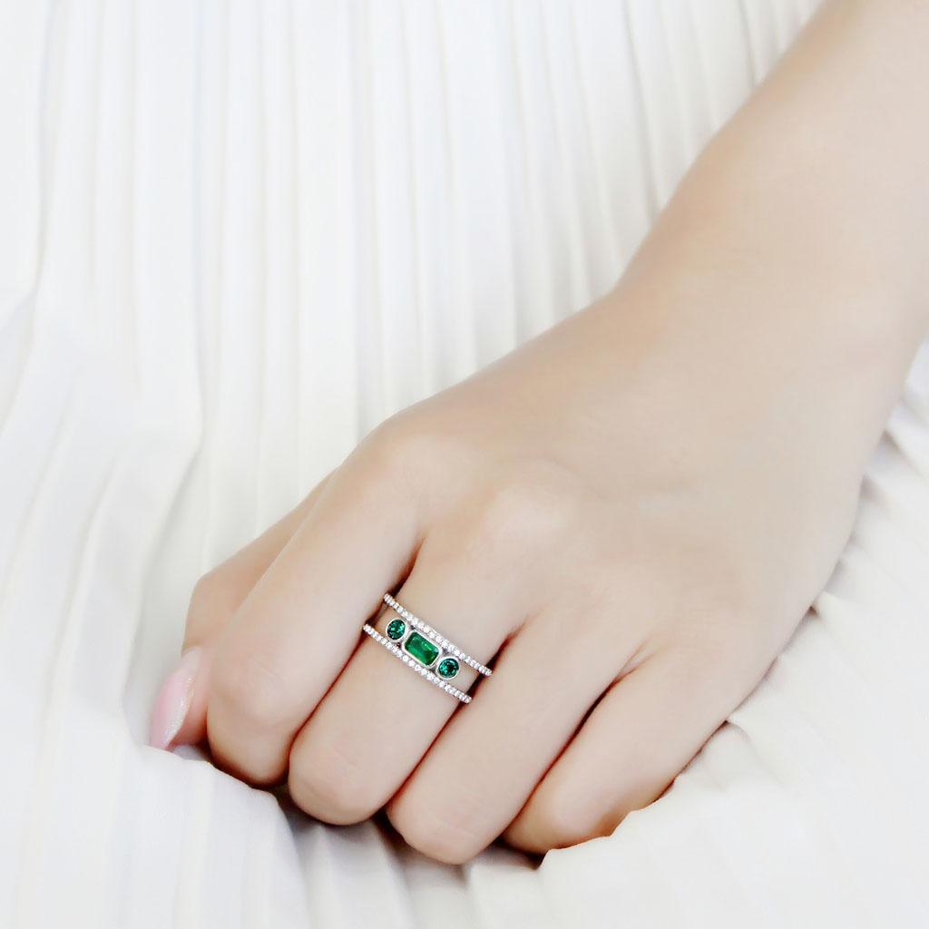 Alamode High polished (no plating) Stainless Steel Ring with Synthetic Synthetic Glass in Emerald - Flyclothing LLC