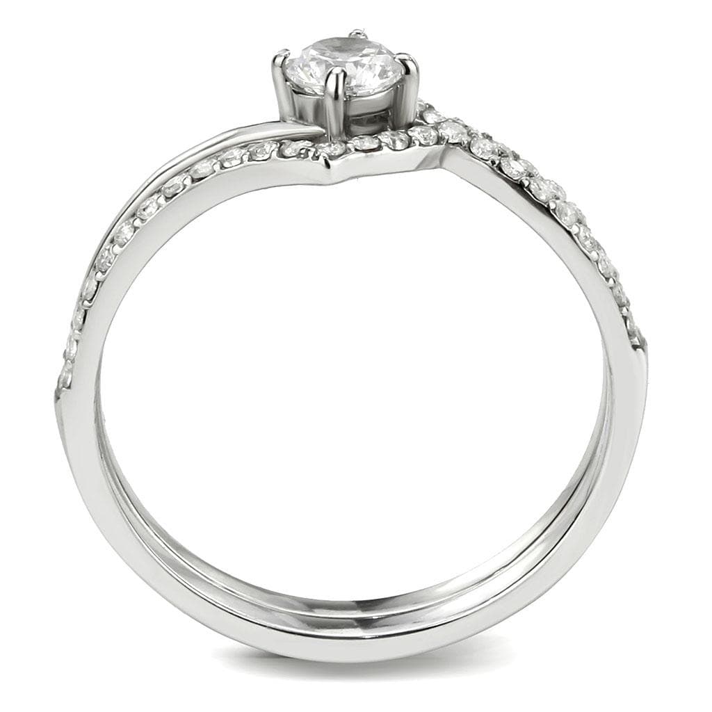 Alamode High polished (no plating) Stainless Steel Ring with AAA Grade CZ in Clear - Alamode