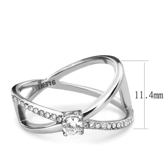 Alamode High polished (no plating) Stainless Steel Ring with AAA Grade CZ in Clear - Alamode