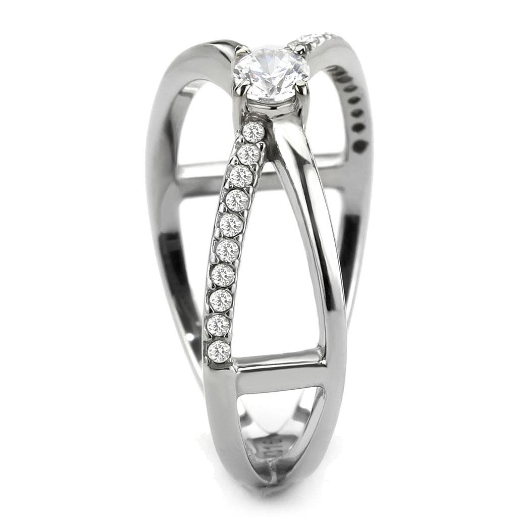 Alamode High polished (no plating) Stainless Steel Ring with AAA Grade CZ in Clear - Alamode