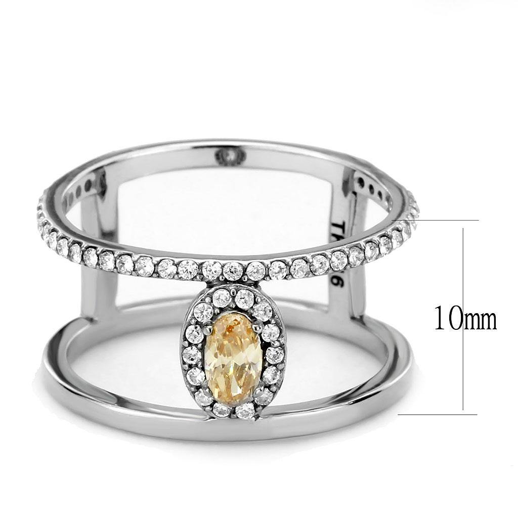 Alamode High polished (no plating) Stainless Steel Ring with AAA Grade CZ in Champagne - Flyclothing LLC