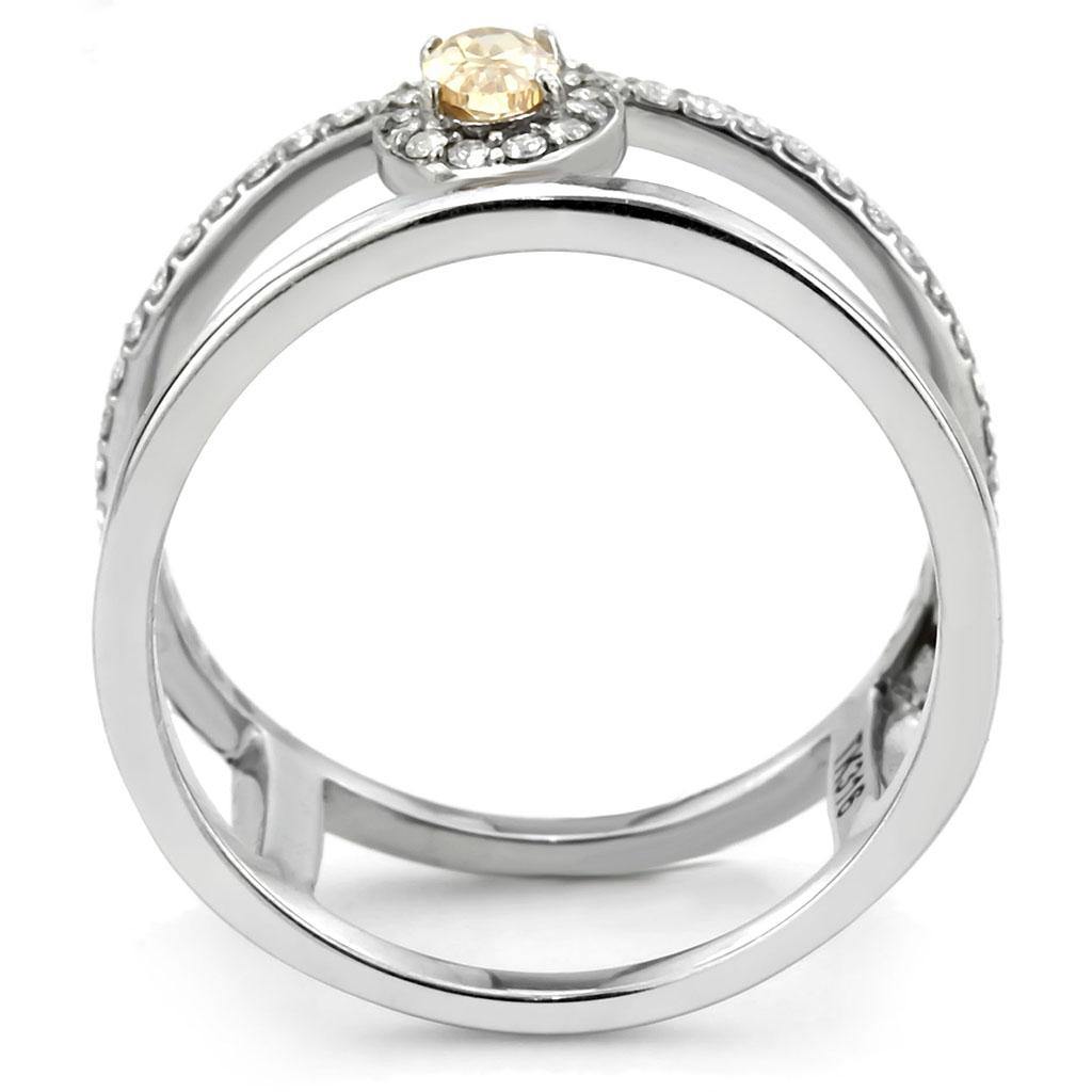 Alamode High polished (no plating) Stainless Steel Ring with AAA Grade CZ in Champagne - Flyclothing LLC