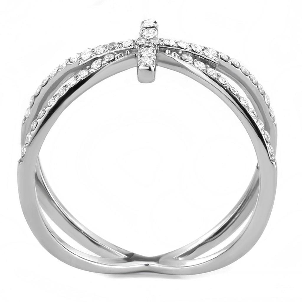 Alamode High polished (no plating) Stainless Steel Ring with AAA Grade CZ in Clear - Alamode