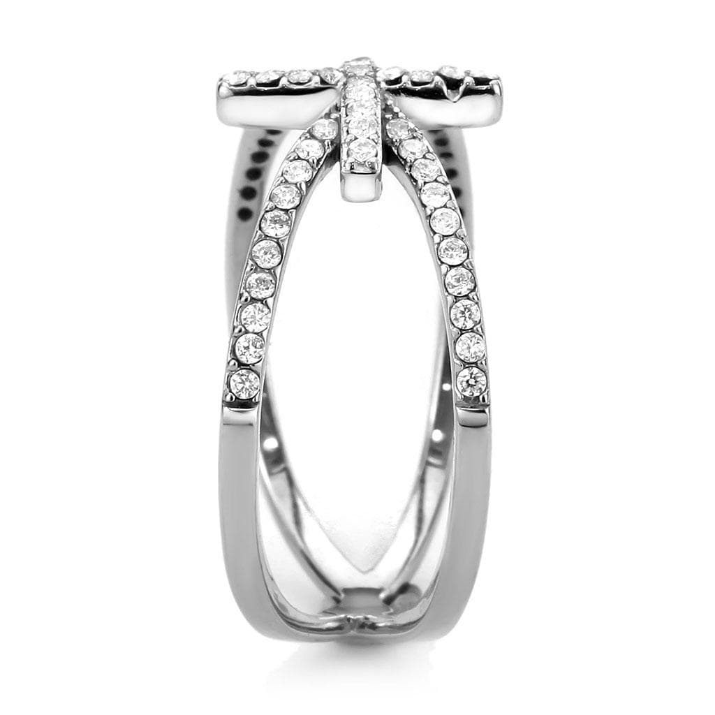 Alamode High polished (no plating) Stainless Steel Ring with AAA Grade CZ in Clear - Alamode