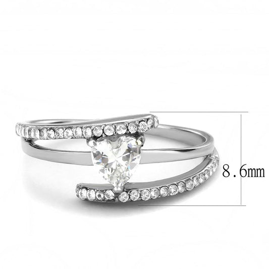 Alamode High polished (no plating) Stainless Steel Ring with AAA Grade CZ in Clear - Alamode