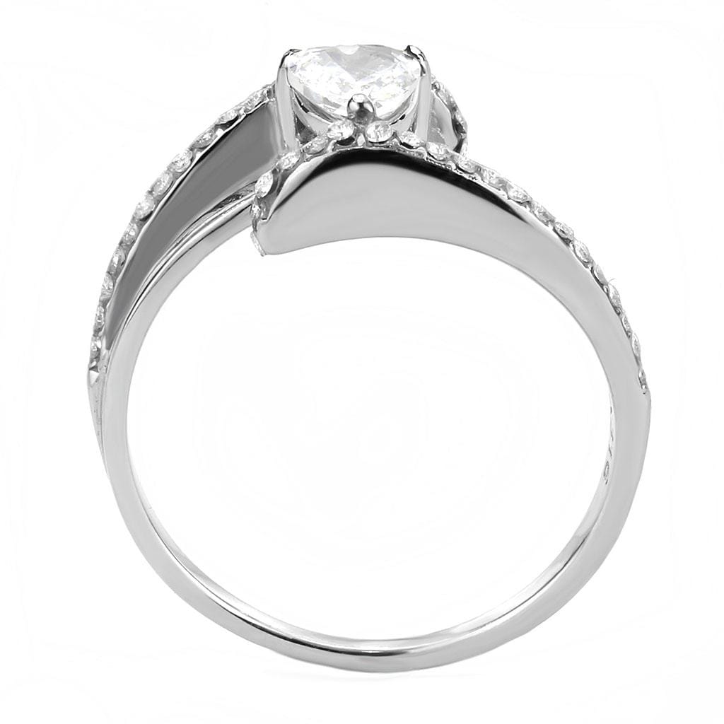 Alamode High polished (no plating) Stainless Steel Ring with AAA Grade CZ in Clear - Alamode