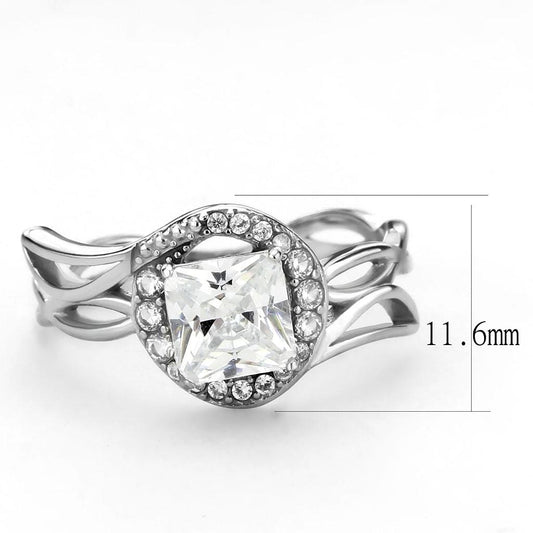 Alamode High polished (no plating) Stainless Steel Ring with AAA Grade CZ in Clear - Alamode