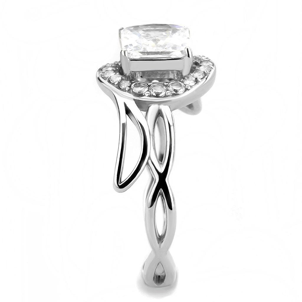 Alamode High polished (no plating) Stainless Steel Ring with AAA Grade CZ in Clear - Alamode