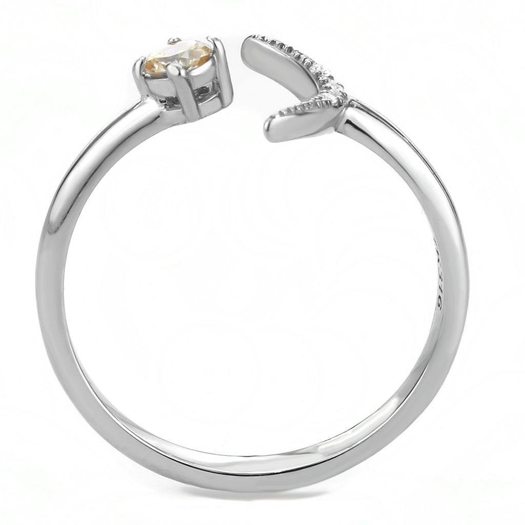 Alamode High polished (no plating) Stainless Steel Ring with AAA Grade CZ in Champagne - Flyclothing LLC