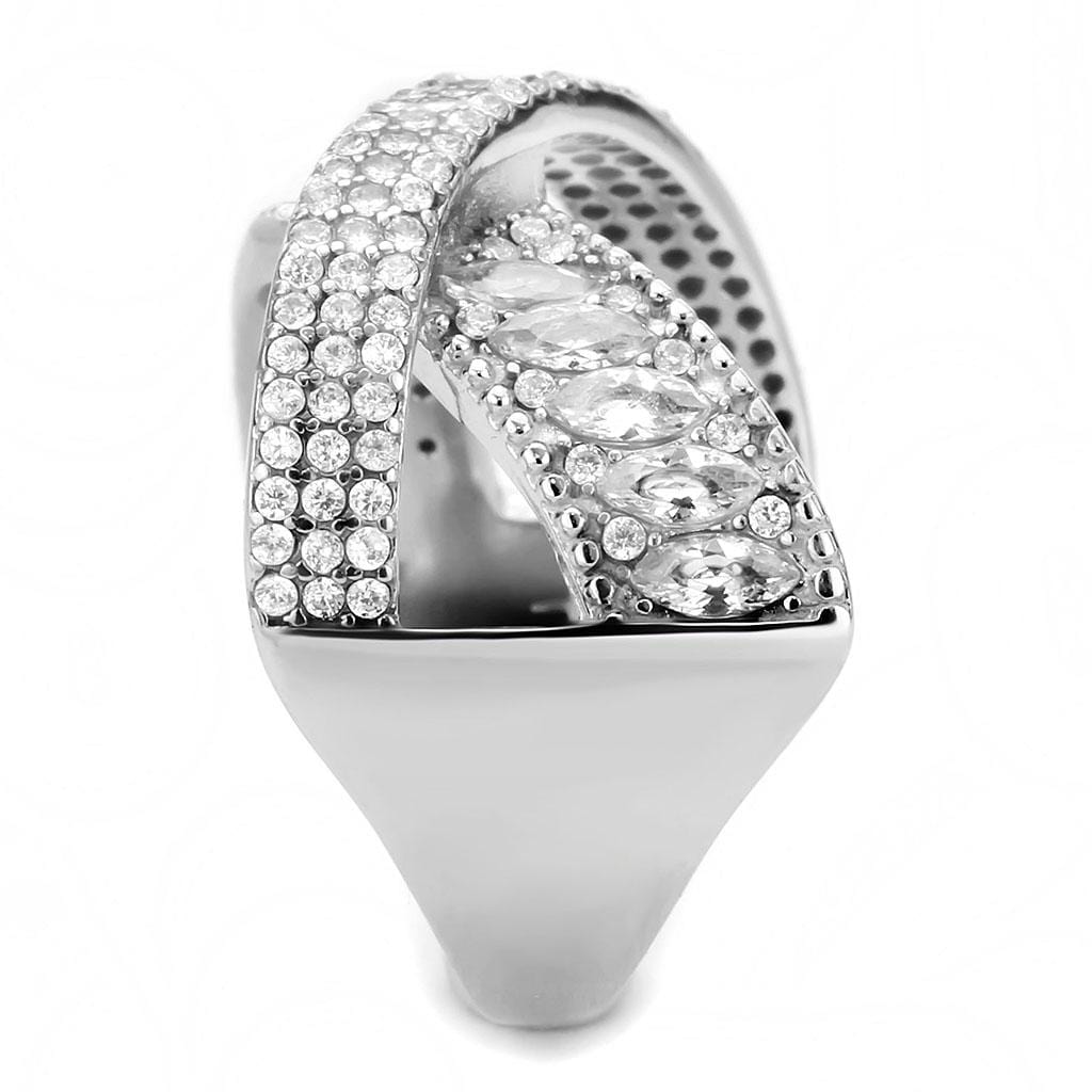 Alamode High polished (no plating) Stainless Steel Ring with AAA Grade CZ in Clear - Alamode