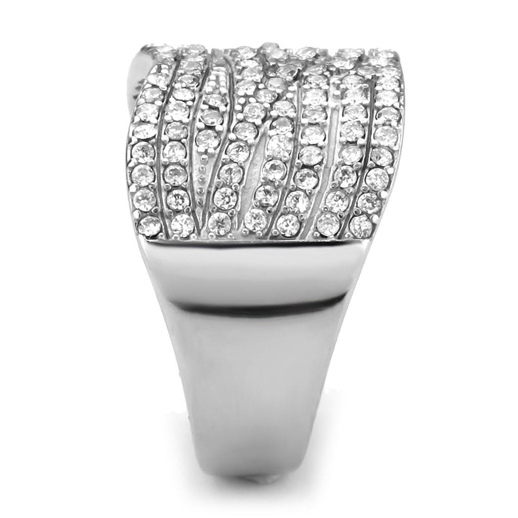 Alamode High polished (no plating) Stainless Steel Ring with AAA Grade CZ in Clear - Alamode