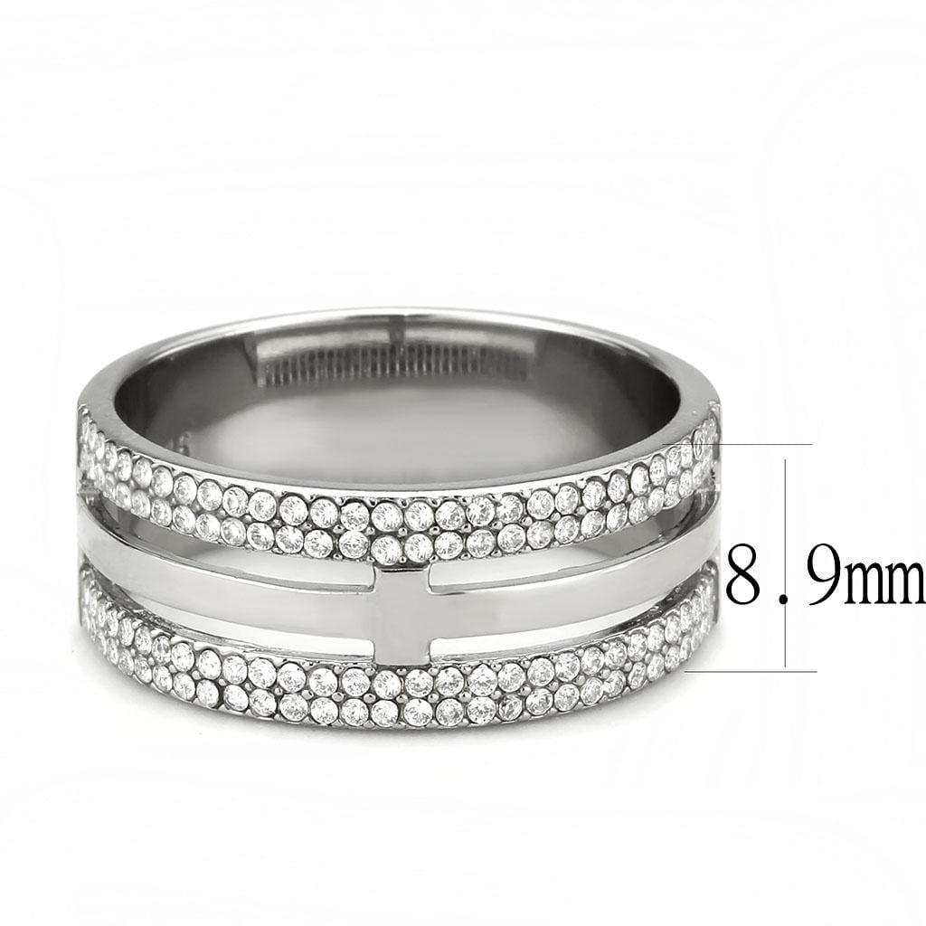 Alamode High polished (no plating) Stainless Steel Ring with AAA Grade CZ in Clear - Alamode